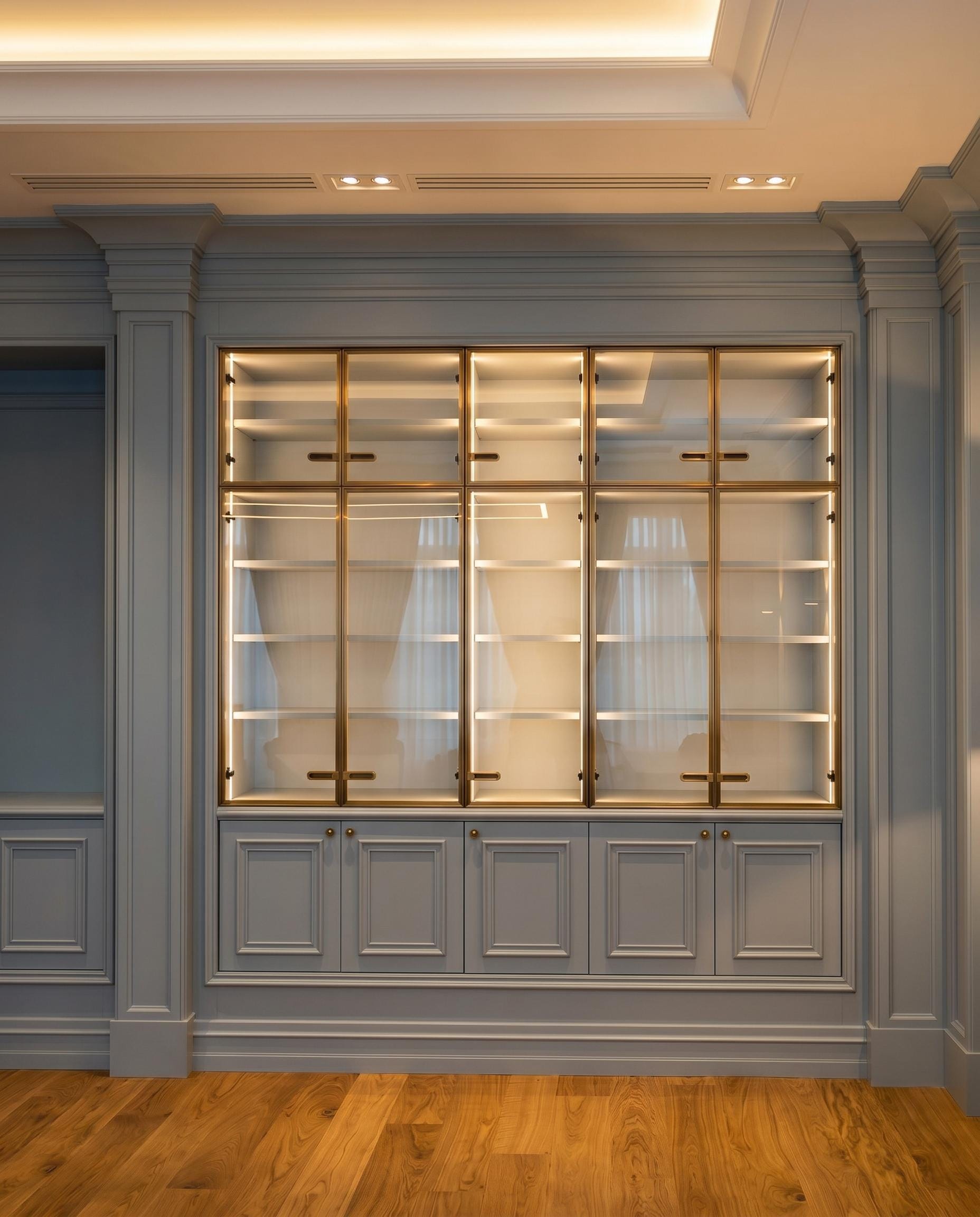 Private Bank — glazed cabinet — brass grille
