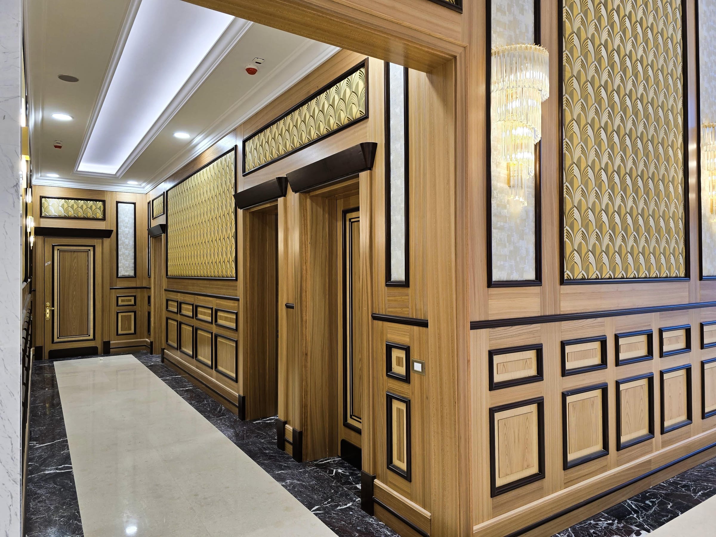 State Archive — corridor — wood and gold, deep perspective